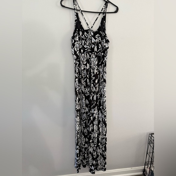 The Loft Floral Sundress Maxi Dress Tank Sleeveless White Black Blue Size XS - Picture 8 of 11